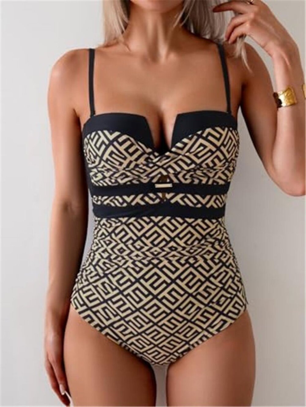 Women's Push Up Wrap Front Swimsuit One Piece Tummy Control Bathing Suit - Picture 3 of 6
